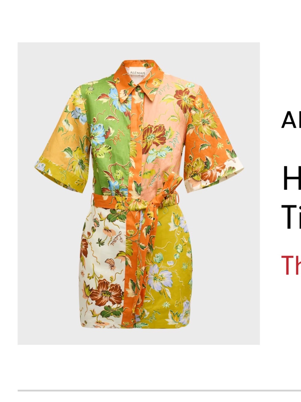 Alemais Multicolor Floral Patchwork Shirt Dress in Orange, Green, Yellow, Cream